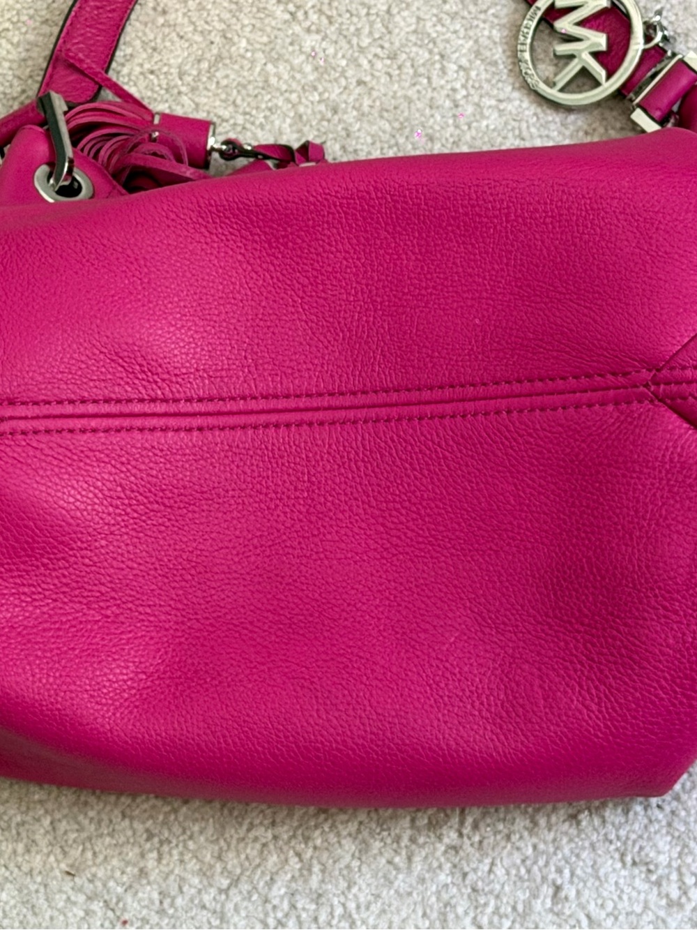 Michael Kors Pink Camden Leather Drawstring Shoulder Tote Bag with MK Charm - Picture 10 of 10